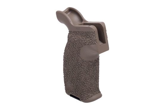 Emissary Development Aggressive Texture AR-15 Axle Grip in FDE has a compact design